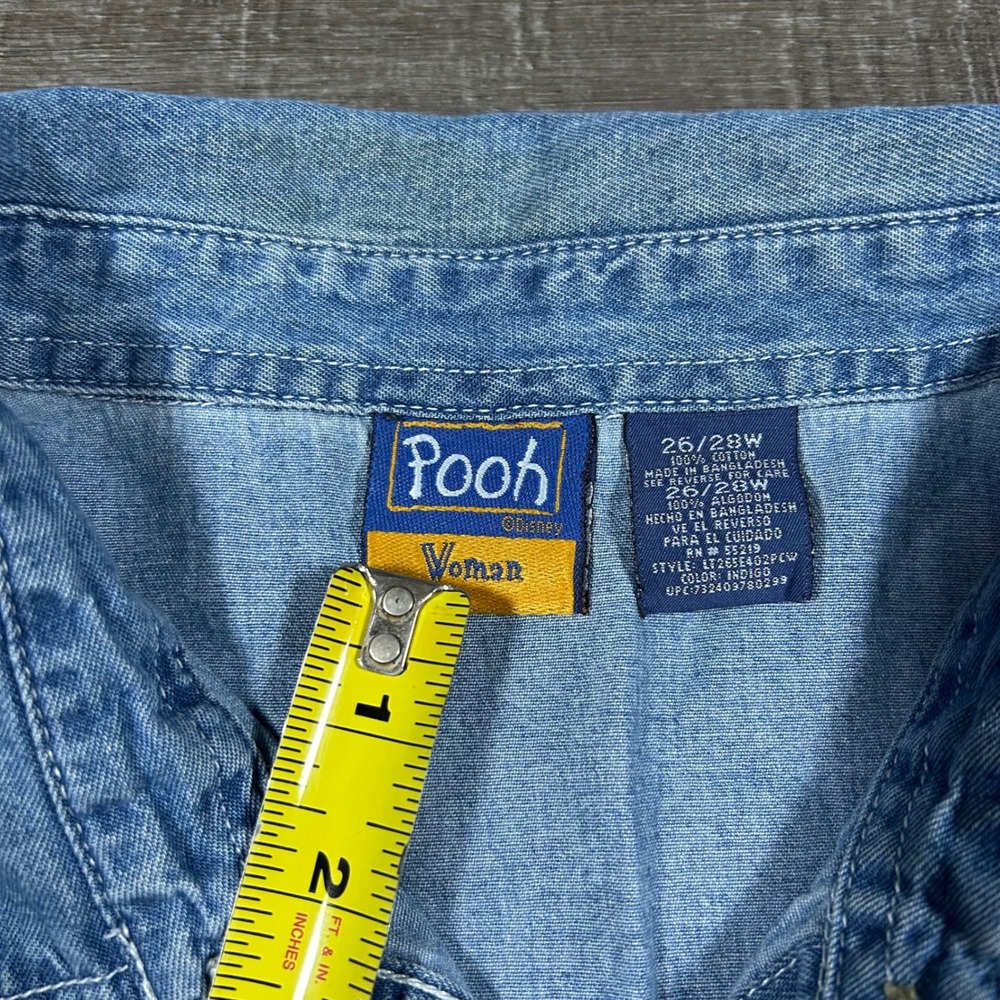 VTG Y2k Disney Winnie the Pooh Denim Sleeveless Shirt Top Woman 26 28W Blue - Picture 4 of 7